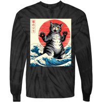 Catzilla Cat Japanese Art Funny Cat Gifts Tie-Dye Long Sleeve Shirt