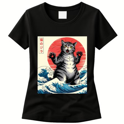 Catzilla Cat Japanese Art Funny Cat Gifts Womens T-Shirt