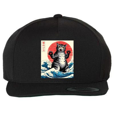 Catzilla Cat Japanese Art Funny Cat Gifts Wool Snapback Cap