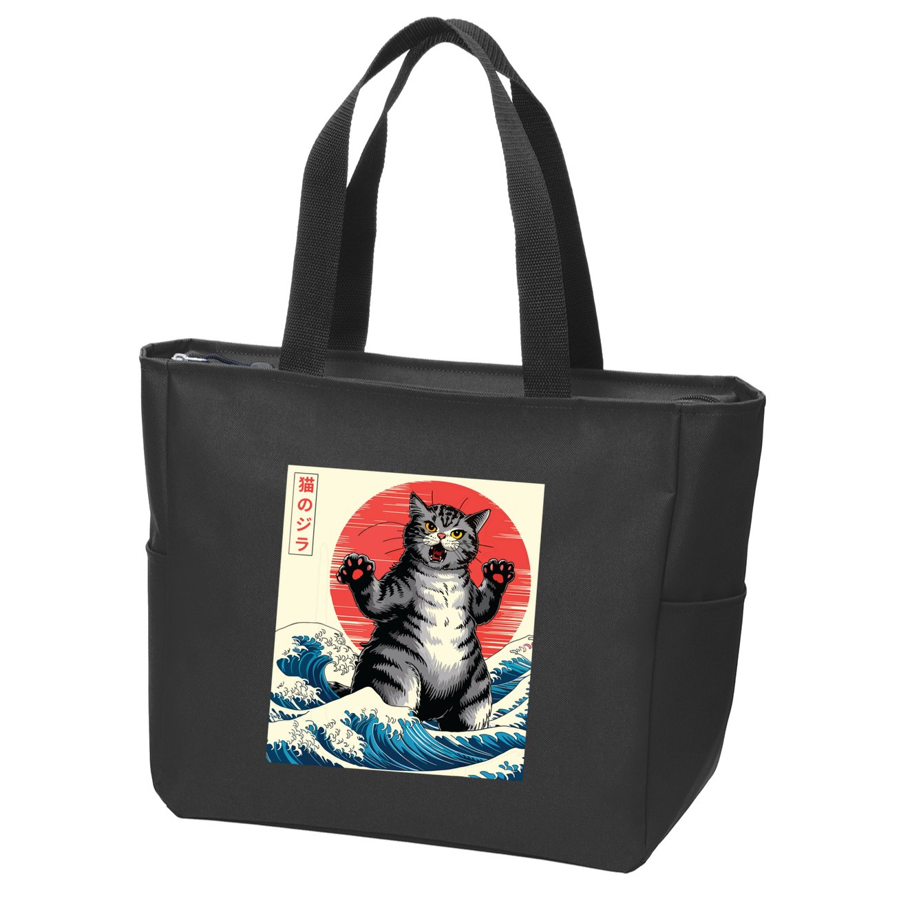 Catzilla Cat Japanese Art Funny Cat Gifts Zip Tote Bag