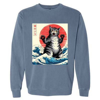 Catzilla Cat Japanese Art Funny Cat Gifts Garment-Dyed Sweatshirt