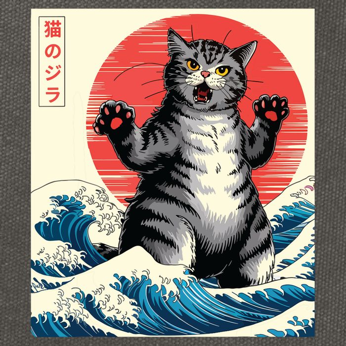 Catzilla Cat Japanese Art Funny Cat Gifts Cotton Canvas Backpack