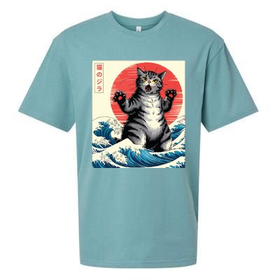 Catzilla Cat Japanese Art Funny Cat Gifts Sueded Cloud Jersey T-Shirt