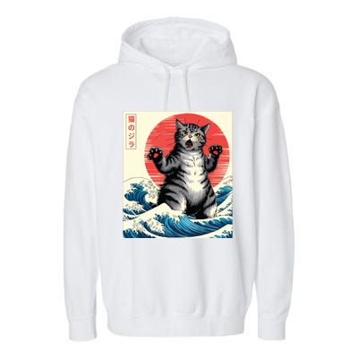 Catzilla Cat Japanese Art Funny Cat Gifts Garment-Dyed Fleece Hoodie