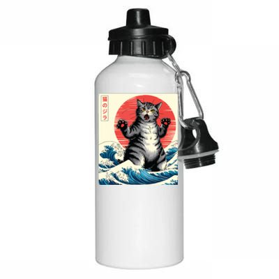 Catzilla Cat Japanese Art Funny Cat Gifts Aluminum Water Bottle