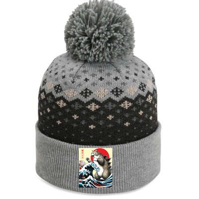 Catzilla Cat Japanese Art Funny Cat Gifts The Baniff Cuffed Pom Beanie