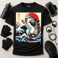 Catzilla Cat Japanese Art Funny Cat Gifts Cooling Performance Crew T-Shirt