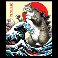 Catzilla Cat Japanese Art Funny Cat Gifts 16 in Basic Backpack