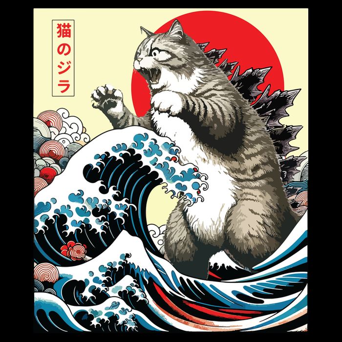 Catzilla Cat Japanese Art Funny Cat Gifts 16 in Basic Backpack
