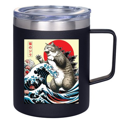 Catzilla Cat Japanese Art Funny Cat Gifts 12oz Stainless Steel Coffee Mug