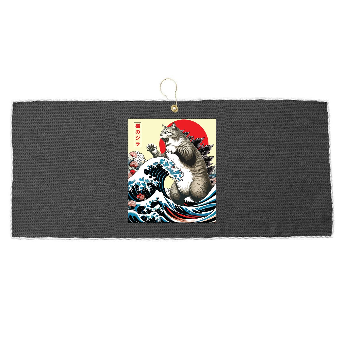 Catzilla Cat Japanese Art Funny Cat Gifts Large Microfiber Waffle Golf Towel