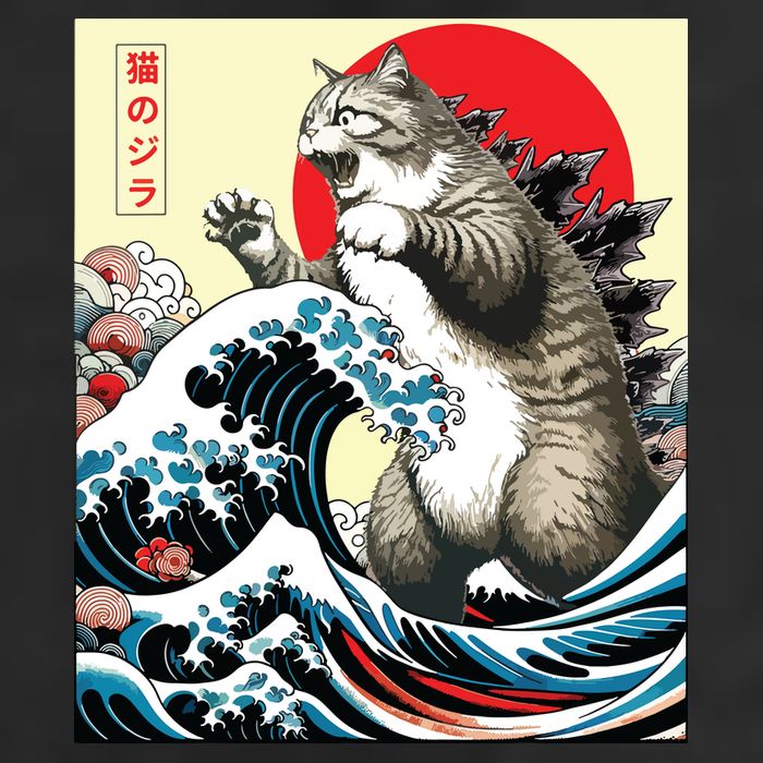 Catzilla Cat Japanese Art Funny Cat Gifts Large Microfiber Waffle Golf Towel