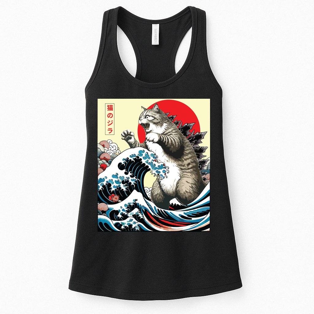Catzilla Cat Japanese Art Funny Cat Gifts Womens Tank Top