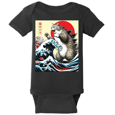 Catzilla Cat Japanese Art Funny Cat Gifts Baby Bodysuit