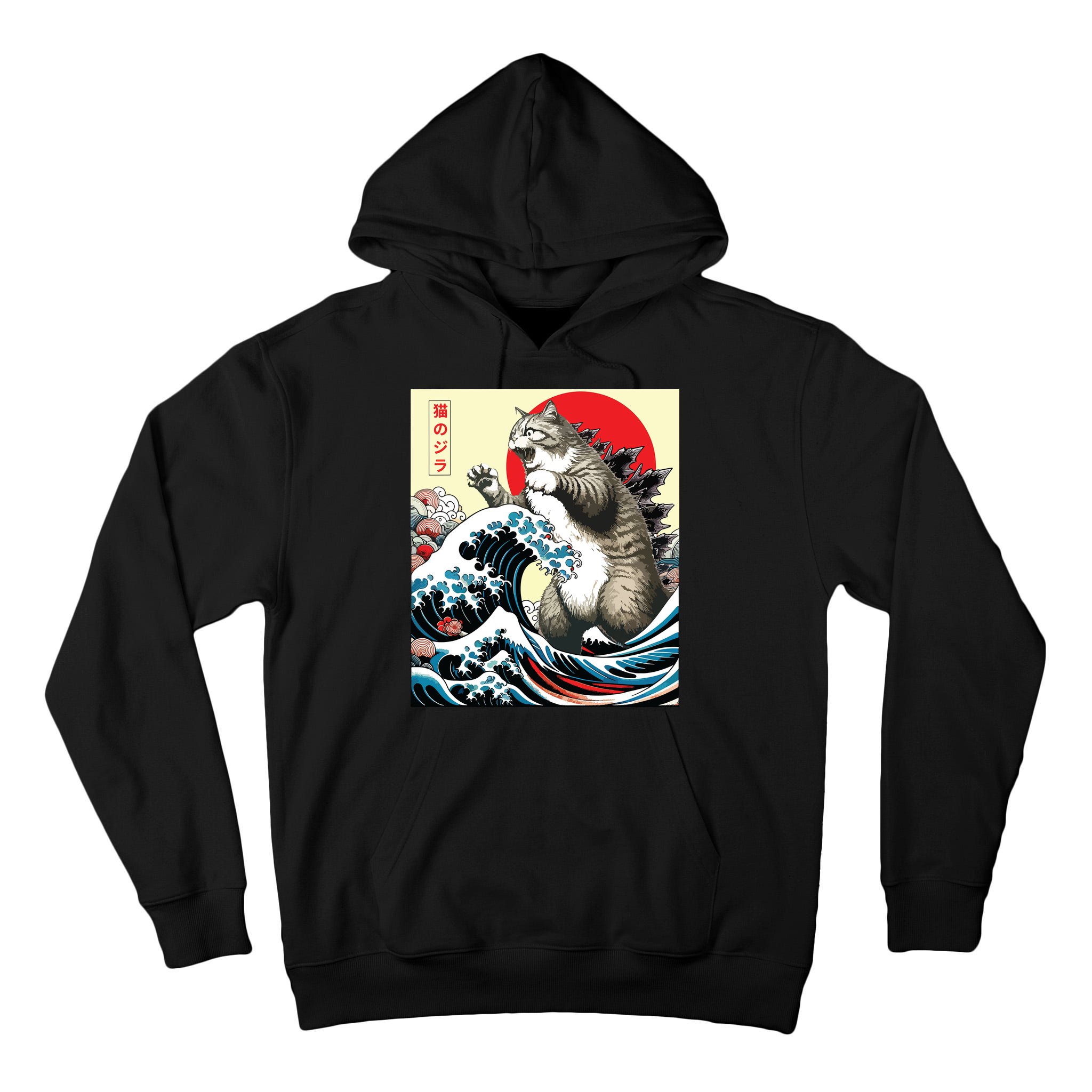 Catzilla Cat Japanese Art Funny Cat Gifts Tall Hoodie