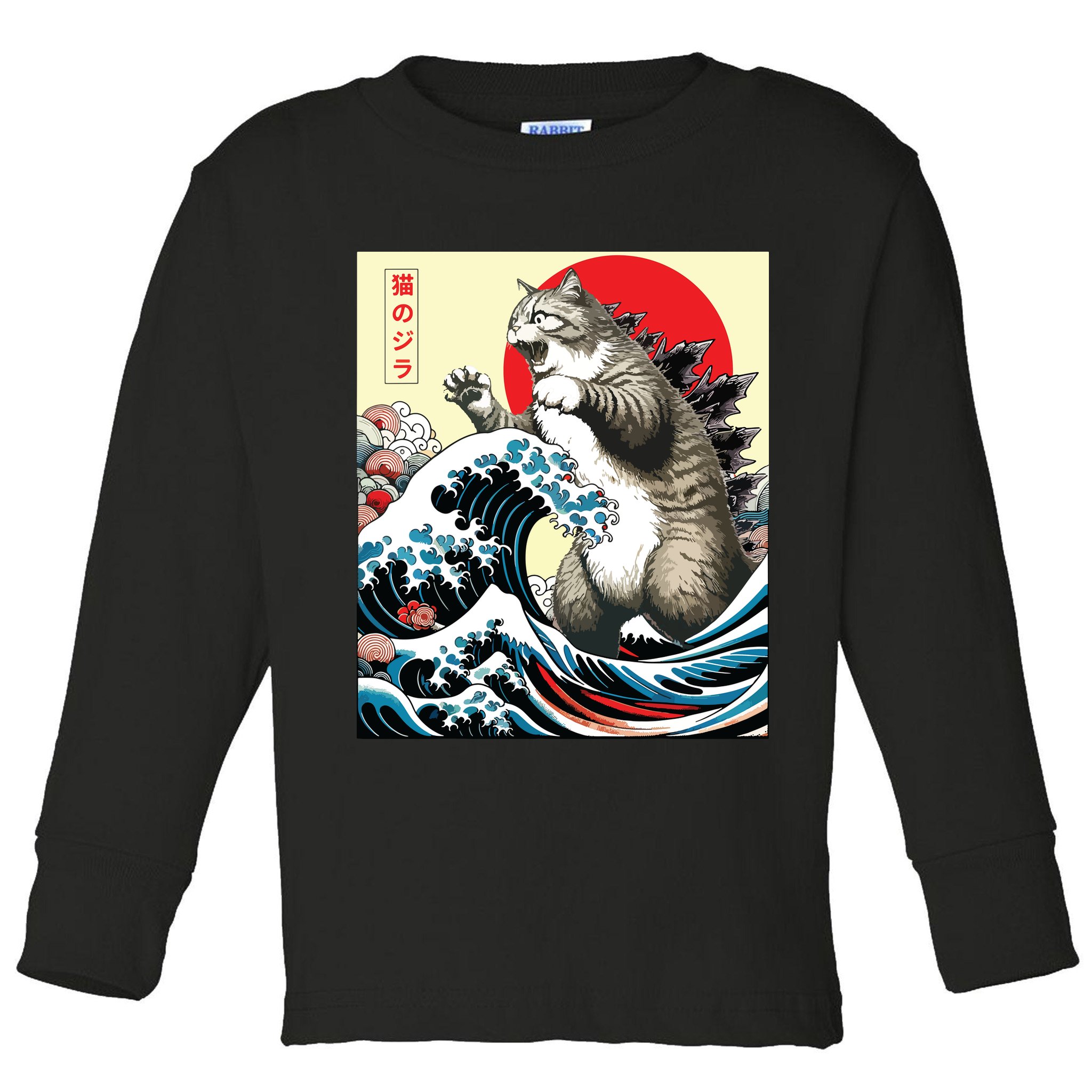 Catzilla Cat Japanese Art Funny Cat Gifts Toddler Long Sleeve Shirt