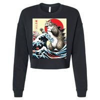 Catzilla Cat Japanese Art Funny Cat Gifts Cropped Pullover Crew