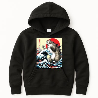 Catzilla Cat Japanese Art Funny Cat Gifts Kids Hoodie