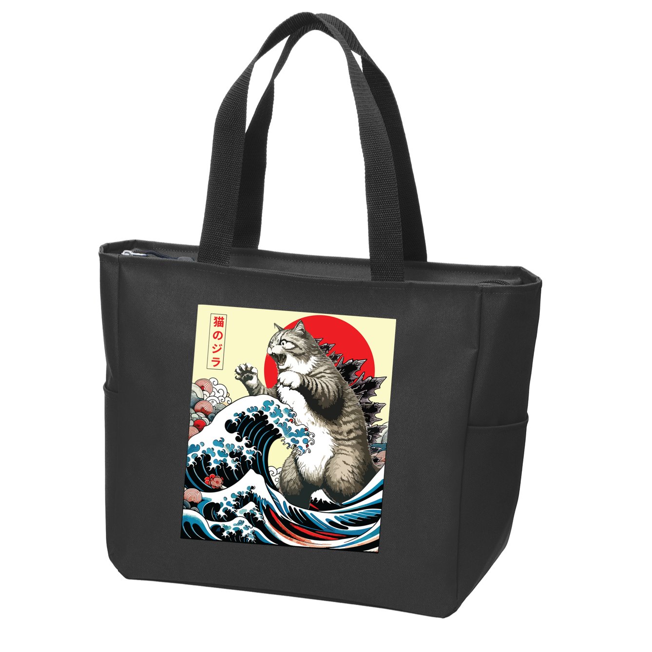 Catzilla Cat Japanese Art Funny Cat Gifts Zip Tote Bag