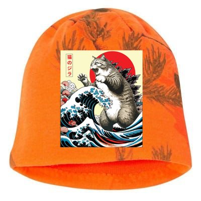 Catzilla Cat Japanese Art Funny Cat Gifts Kati - Camo Knit Beanie