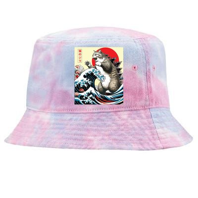 Catzilla Cat Japanese Art Funny Cat Gifts Tie-Dyed Bucket Hat