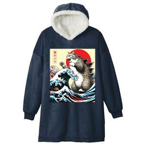 Catzilla Cat Japanese Art Funny Cat Gifts Hooded Wearable Blanket