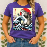 Catzilla Cat Japanese Art Funny Cat Gifts Womens T-Shirt