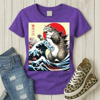 Catzilla Cat Japanese Art Funny Cat Gifts Womens T-Shirt