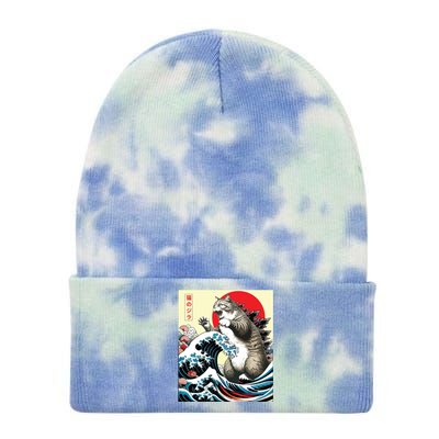 Catzilla Cat Japanese Art Funny Cat Gifts Tie Dye 12in Knit Beanie