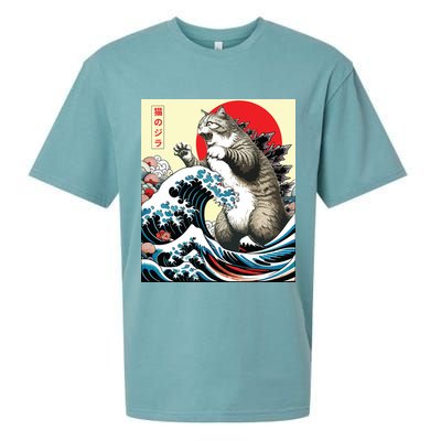 Catzilla Cat Japanese Art Funny Cat Gifts Sueded Cloud Jersey T-Shirt