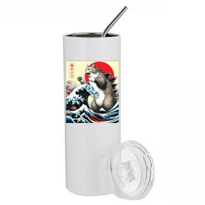 Catzilla Cat Japanese Art Funny Cat Gifts Stainless Steel Tumbler