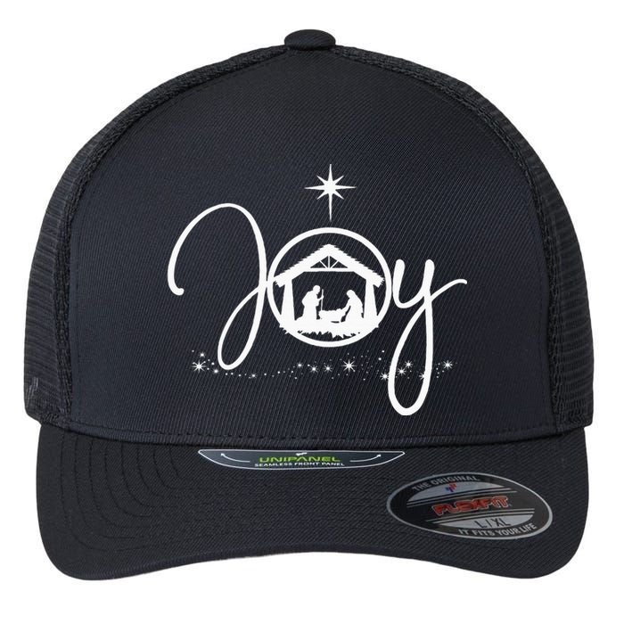 Christian Christmas Joy Jesus Nativity Scene Faith Gift Flexfit Unipanel Trucker Cap