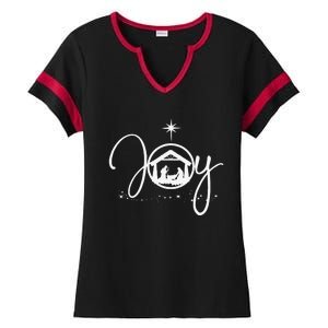 Christian Christmas Joy Jesus Nativity Scene Faith Gift Ladies Halftime Notch Neck Tee