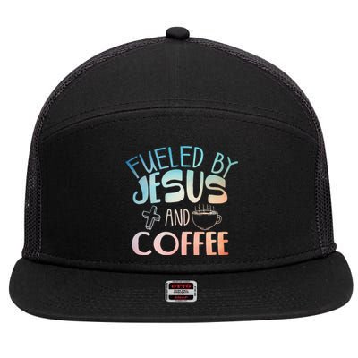 Cool Coffee & Jesus Christian Coffee Lover 7 Panel Mesh Trucker Snapback Hat