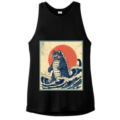 Catzilla Cat Japanese Art Funny Cat Ladies PosiCharge Tri-Blend Wicking Tank