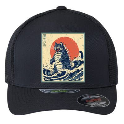 Catzilla Cat Japanese Art Funny Cat Flexfit Unipanel Trucker Cap