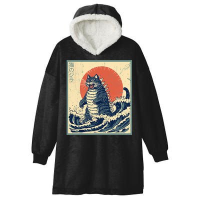 Catzilla Cat Japanese Art Funny Cat Hooded Wearable Blanket