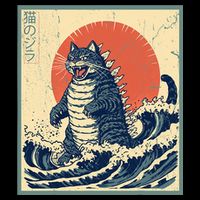 Catzilla Cat Japanese Art Funny Cat 7-Panel Snapback Hat