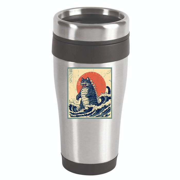 Catzilla Cat Japanese Art Funny Cat 16oz Travel Tumbler