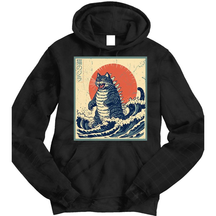 Catzilla Cat Japanese Art Funny Cat Tie Dye Hoodie