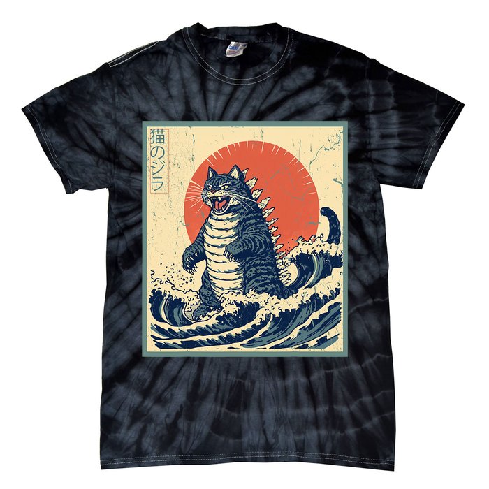 Catzilla Cat Japanese Art Funny Cat Tie-Dye T-Shirt