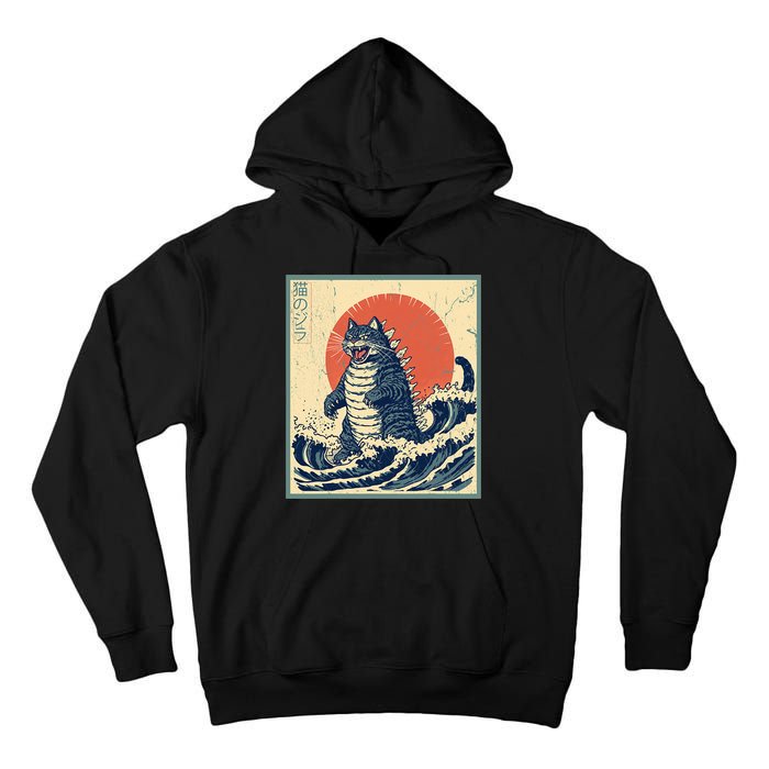 Catzilla Cat Japanese Art Funny Cat Tall Hoodie