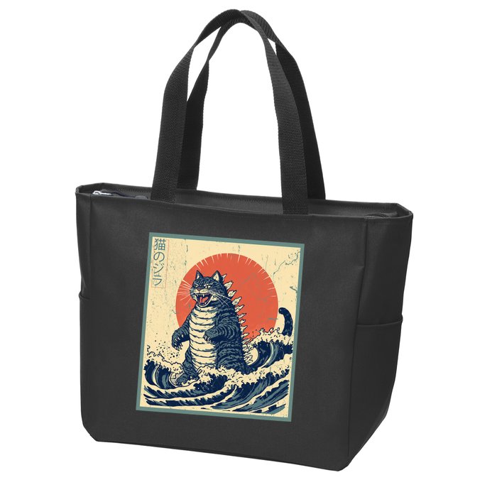 Catzilla Cat Japanese Art Funny Cat Zip Tote Bag