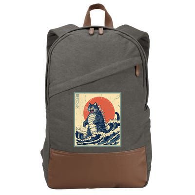 Catzilla Cat Japanese Art Funny Cat Cotton Canvas Backpack
