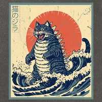 Catzilla Cat Japanese Art Funny Cat Cotton Canvas Backpack