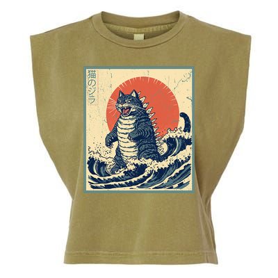 Catzilla Cat Japanese Art Funny Cat Garment-Dyed Women's Muscle Tee