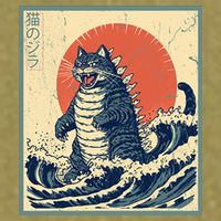Catzilla Cat Japanese Art Funny Cat Garment-Dyed Women's Muscle Tee