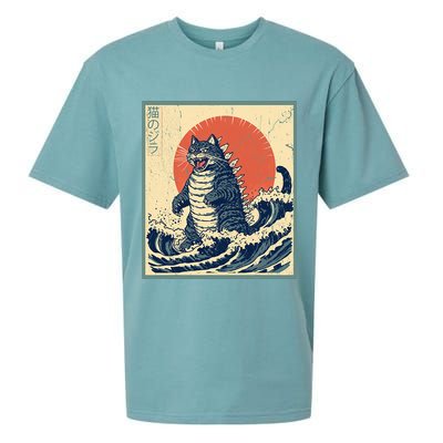 Catzilla Cat Japanese Art Funny Cat Sueded Cloud Jersey T-Shirt