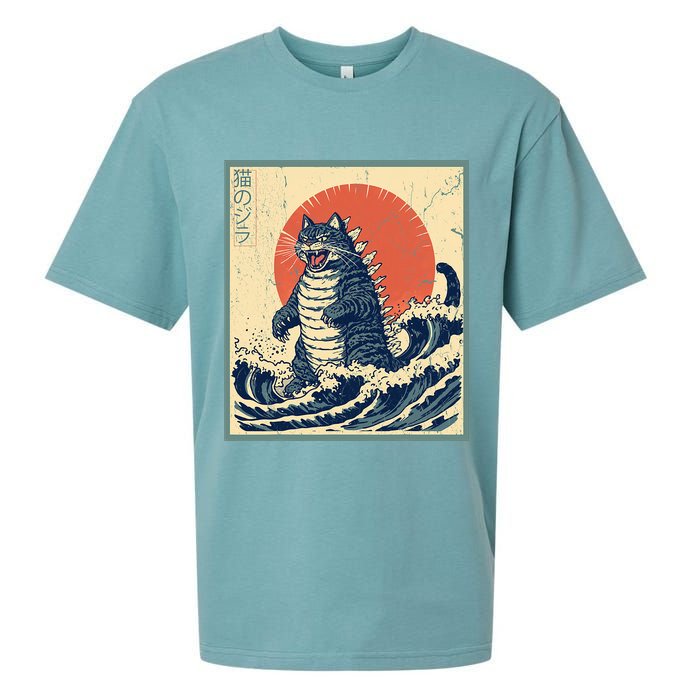 Catzilla Cat Japanese Art Funny Cat Sueded Cloud Jersey T-Shirt