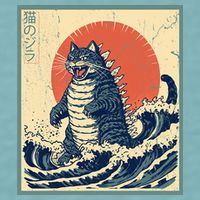 Catzilla Cat Japanese Art Funny Cat Sueded Cloud Jersey T-Shirt